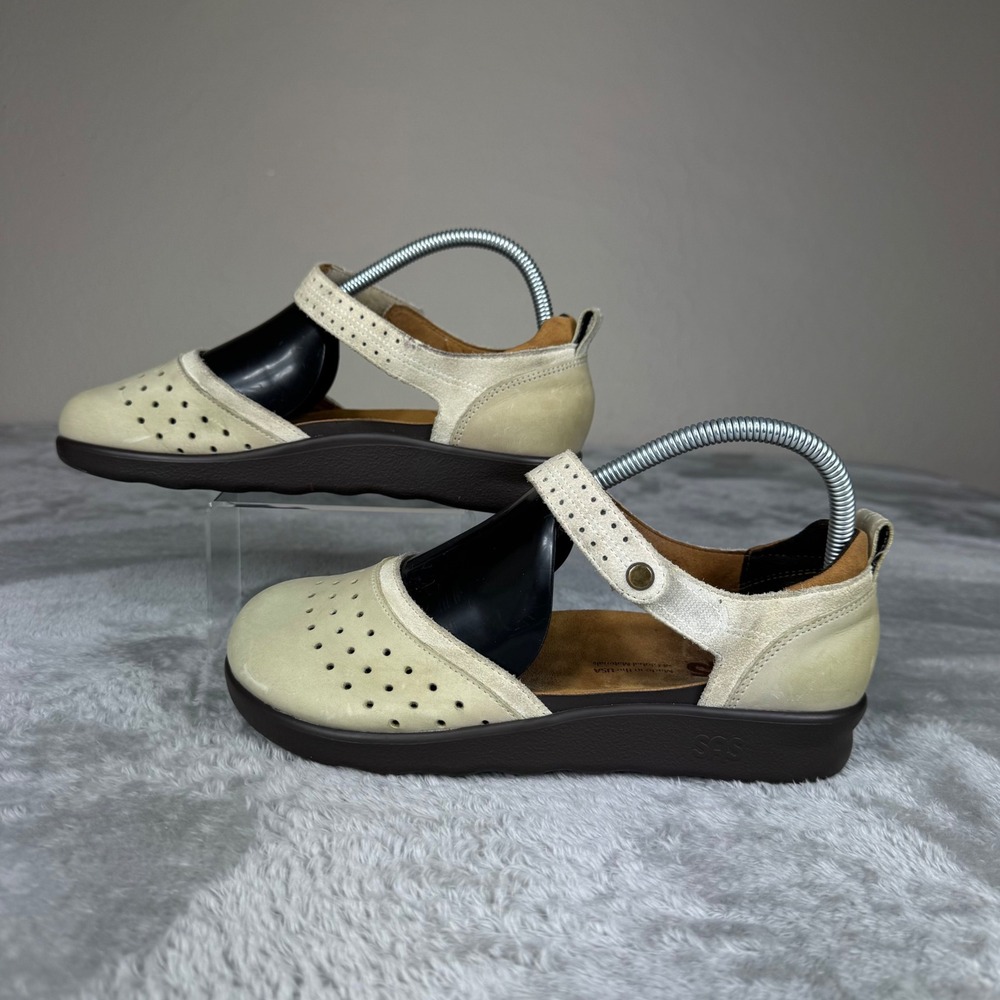 SAS Tripad Comfort Mary Jane Perforated Leather Shoes Women 7.5 M Cream Good